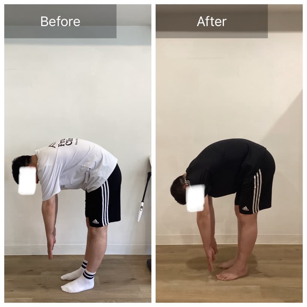週1回×3ヵ月ピラティスを実施したビフォーアフター(前屈)